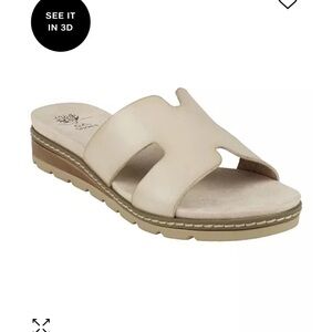 G. C. Shoes Nellie beige cutout flat slide sandals